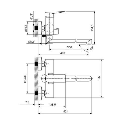 Смеситель для ванны IDDIS Bridge с длинным изливом BRDSB02i10WA