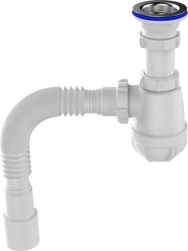 Сифон мойки 40/50 бутылочный с металлической решеткой гофрированный 1 1/2" Aquant B0115-30-MR - almatherm.kz