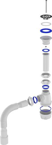 Сифон мойки 40/50 бутылочный с металлической решеткой гофрированный 1 1/2" Aquant B0115-30-MR - almatherm.kz