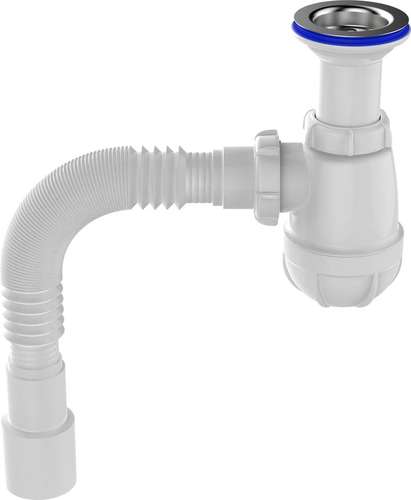 Сифон мойки 40/50 бутылочный с металлической решеткой гофрированный 1 1/2" Aquant B0515-30-MR - almatherm.kz