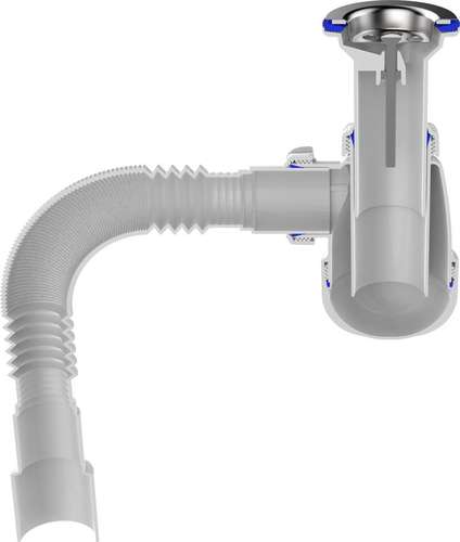 Сифон мойки 40/50 бутылочный с металлической решеткой гофрированный 1 1/2" Aquant B0515-30-MR - almatherm.kz