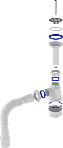Сифон мойки 40/50 бутылочный с металлической решеткой гофрированный 1 1/2" Aquant B0515-30-MR - almatherm.kz