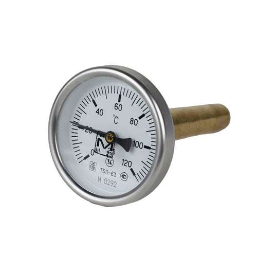 Термометр биметаллический аксиальный 120°С 63 мм L-100 мм G1/2" STI - almatherm.kz