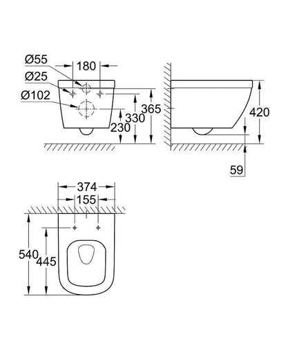 Унитаз подвесной безободковый сиденье с микролифтом Grohe Euro Ceramic - almatherm.kz