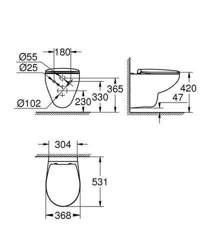 Унитаз подвесной безободковый альпин-белый сиденье с микролифтом Grohe Bau Ceramic - almatherm.kz