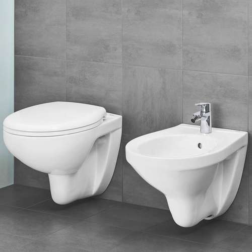 Унитаз подвесной безободковый альпин-белый сиденье с микролифтом Grohe Bau Ceramic - almatherm.kz