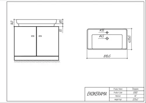 Раковина на столешницу накладная 0117/Doppio Ekokerama - almatherm.kz