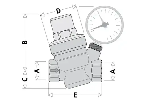 Редуктор давления с манометром 1-6 бар 3/4" STI - almatherm.kz