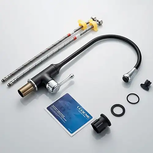 Смеситель кухни гибкий излив черный/хром Ledeme L4599B - almatherm.kz
