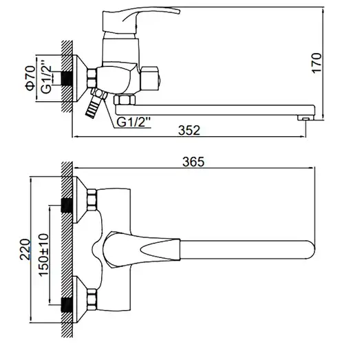 Смеситель ванны длинный излив хром Ledeme L2264 - almatherm.kz