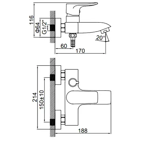 Ваннаға арналған араластырғыш қысқа шүмегі бар хром Ledeme L3234 - almatherm.kz
