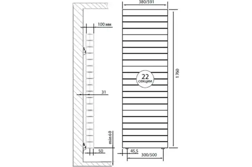 Радиатор биметаллический PianoForte Tower 500 /Noir Sable - 22 секц. Royal Thermo - almatherm.kz