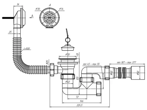 Ваннаға арналған сифон 40 реттелетін 1 1/2" ANI E255 - almatherm.kz