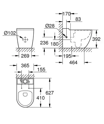Унитаз компакт выпуск прямой безободковый без бачка Grohe Bau Ceramic 39910000 - almatherm.kz