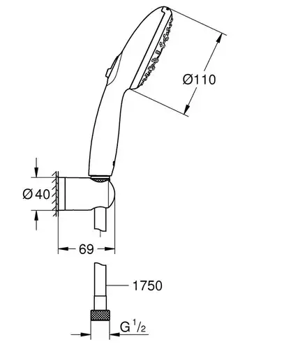 Душевая лейка 3 режима со шлангом и кронштейном хром Grohe Vitalio Start 110 26769001 - almatherm.kz