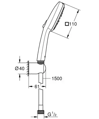 Душевая лейка 3 режима со шлангом и кронштейном хром/белый Grohe Tempesta 110 27588003 - almatherm.kz