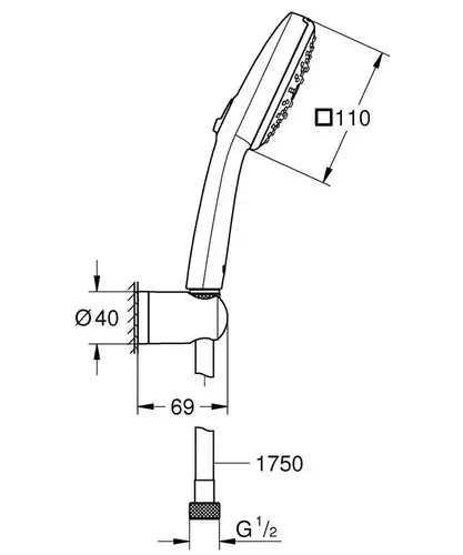 Душевая лейка 3 режима со шлангом и кронштейном хром Grohe Vitalio Comfort 110 26945001 - almatherm.kz