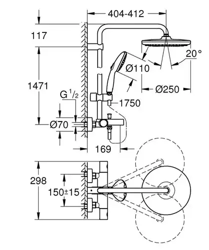 Душевая система с термостатом Grohe Tempesta System 250 26672001 - almatherm.kz