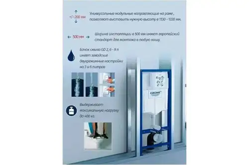 Инсталляция унитаза 3в1 клавиша черная квадратная Grohe Solido 38811KF0 - almatherm.kz