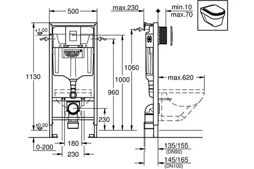 Инсталляция унитаза 3в1 клавиша черная квадратная Grohe Solido 38811KF0 - almatherm.kz