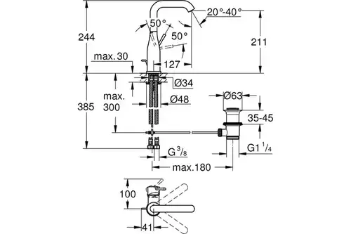 Смеситель раковины холодный рассвет матовый размер L Grohe Essence 24174GN1 - almatherm.kz