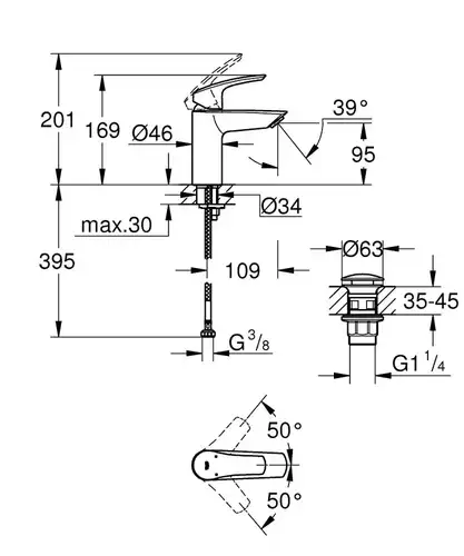 Смеситель раковины Grohe Eurosmart черный 239222433 - almatherm.kz