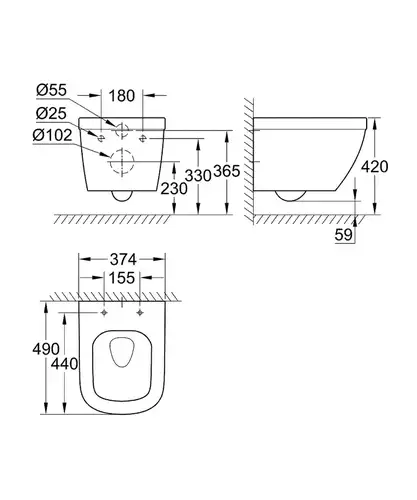 Унитаз подвесной безободковый компактный GROHE Euro Ceramic, (без сиденья), альпин-белый (39206000) - almatherm.kz