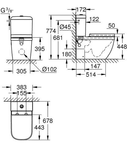 Унитаз моноблок безободковый с сиденьем Grohe Euro Ceramic 39462000 - almatherm.kz