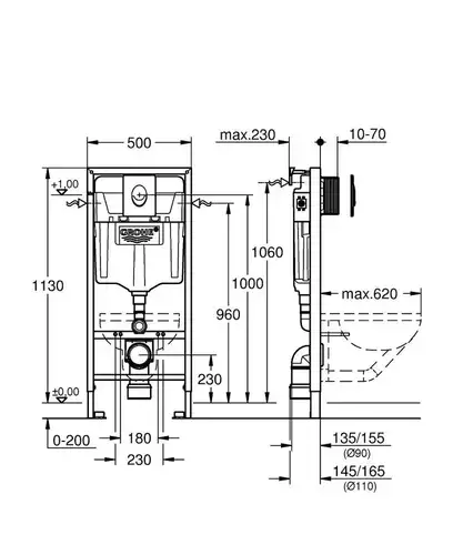 Инсталляция унитаза 3в1 клавиша овальная Grohe Rapid SL 38721001 - almatherm.kz