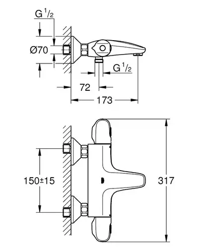 Смеситель ванны с термостатом Grohe Grohtherm 1000 Pro 34816003 - almatherm.kz