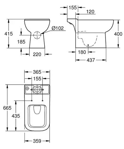 Унитаз компакт выпуск прямой безободковый без бачка Grohe BauEdge Ceramic 39811000 - almatherm.kz