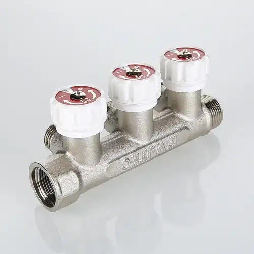 Коллектор регулируемый НР 3 выхода 3/4"х1/2" Valtec VTc.570 - almatherm.kz