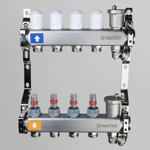 Коллекторная группа с расходомерами 4 выхода 1"х3/4" НЕРЖ 579 Valtec - almatherm.kz