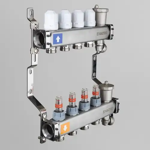 Коллекторная группа с расходомерами 3 выхода 1"х3/4" НЕРЖ 579 Valtec - almatherm.kz