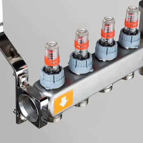 Коллекторная группа с расходомерами 4 выхода 1"х3/4" НЕРЖ 579 Valtec - almatherm.kz