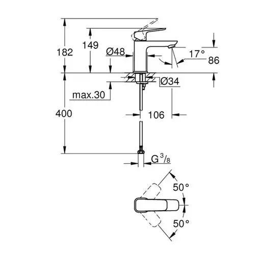 Смеситель раковины размер S черный матовый 1016992430 Cubeo Grohe - almatherm.kz