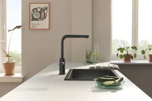 Смеситель кухни под фильтр с выдвижной лейкой фантомный черный Grohe Blue Pure Minta 30590KF0 - almatherm.kz