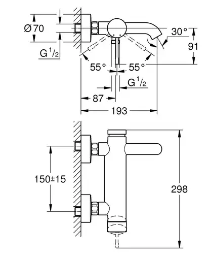 Смеситель ванны короткий излив холодный рассвет матовый Grohe Essence 25250GN1 - almatherm.kz