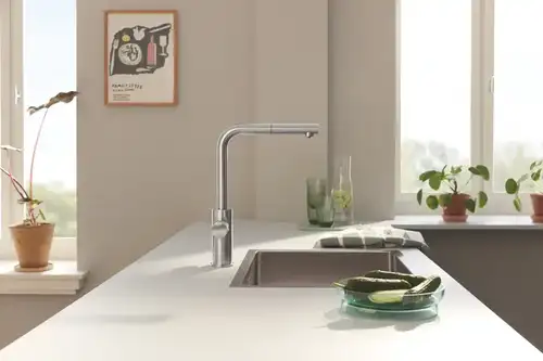 Смеситель кухни под фильтр с выдвижной лейкой суперсталь Grohe Blue Pure Minta 30590DC0 - almatherm.kz