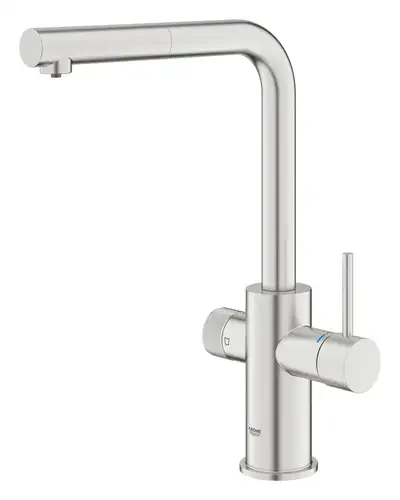 Смеситель кухни под фильтр с выдвижной лейкой суперсталь Grohe Blue Pure Minta 30590DC0 - almatherm.kz
