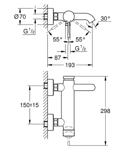 Смеситель ванны короткий излив Grohe Essence+ 33624001 - almatherm.kz