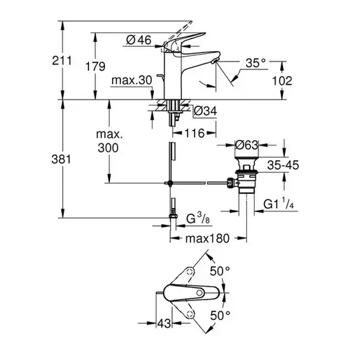 Смеситель раковины с донным клапаном Grohe Euroeco 24265001 - almatherm.kz