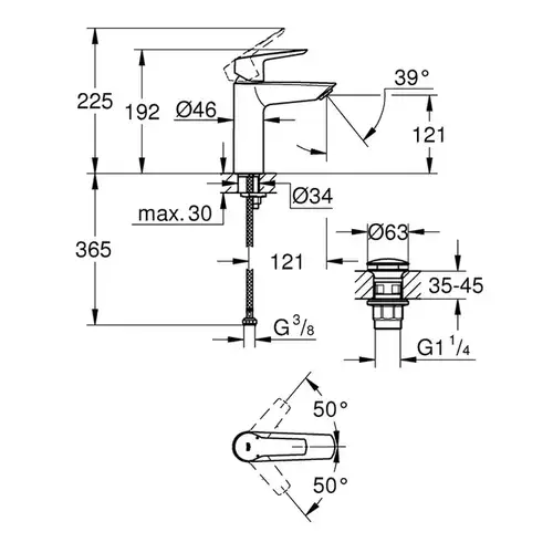 Смеситель раковины размер М черный матовый Grohe Start 235752432 - almatherm.kz