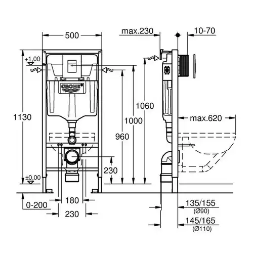 Инсталляция унитаза 3в1 клавиша черная матовая квадратная Grohe Rapid SL 1000046 - almatherm.kz