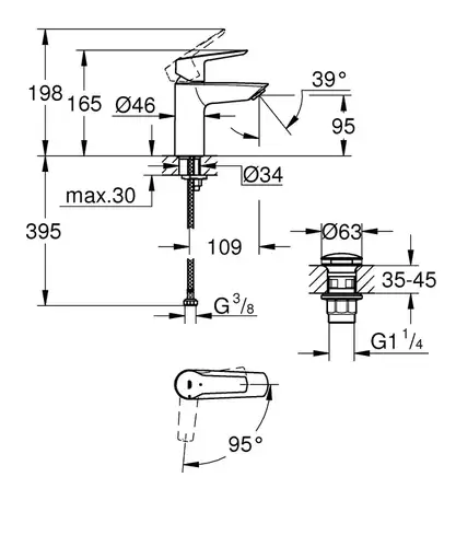 Смеситель раковины черный матовый размер S Grohe Start 235512432 - almatherm.kz