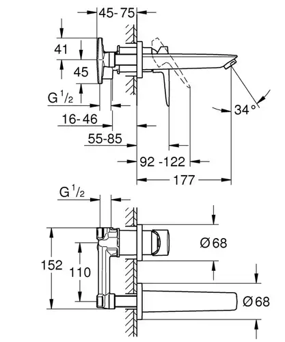 Смеситель раковины настенного монтажа Grohe BauLoop 20289001 - almatherm.kz