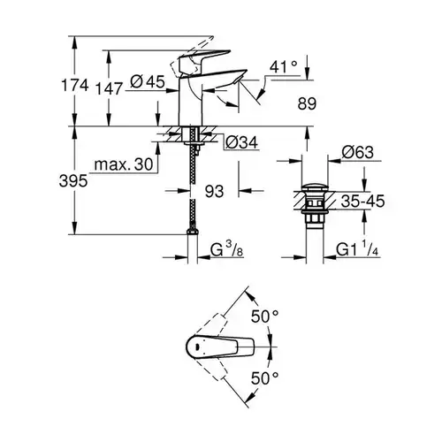Смеситель раковины с донным клапаном Grohe BauEdge  23895001 - almatherm.kz