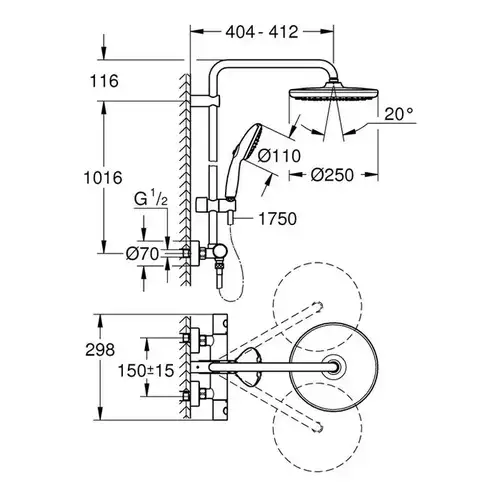 Душевой гарнитур с термостатом Grohe Tempesta System 250 26670001 - almatherm.kz