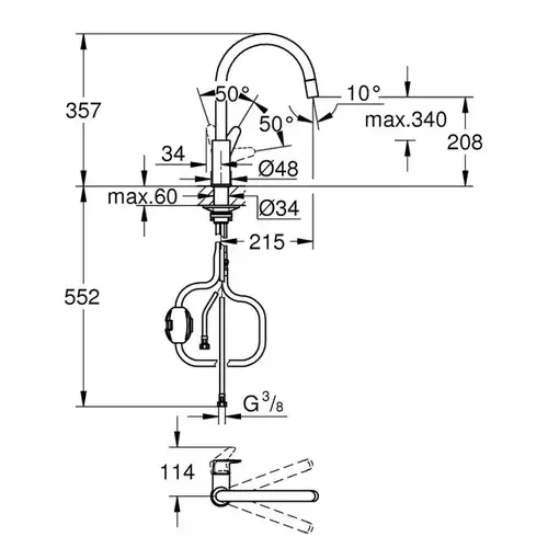 Смеситель кухни с высоким изливом Grohe BauCurve 30547000 - almatherm.kz