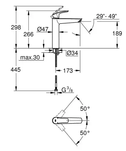 Смеситель раковины настольный размер XL Grohe EuroSmart 23971003 - almatherm.kz